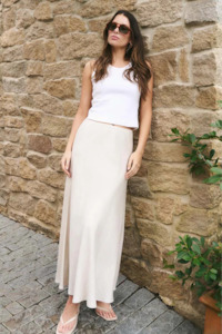 Lagos Natural Linen Blend Bias Maxi Skirt