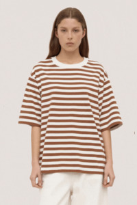 Assembly: Monte Stripe Cotton Short Sleeve Tee | Earth/Antique White