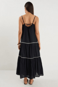 Lately Black Strappy Tiered Maxi Dress