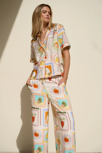 Jeans And Pants: Travel Tropical Postcard Wide Leg Pull On Pants