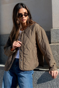 Apex Mocha Collarless Puffer Jacket