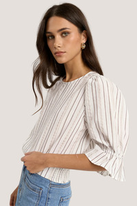 Lovely Chocolate Stripe Shirred Back SS Top