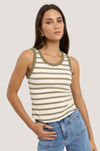 Under 50: Cobble Khaki Ivory Stripe Rib Cutaway Tank