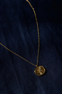 Round Pendant with Charm Gold Necklace