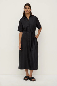 Amelie Silk Shirt Dress | Black