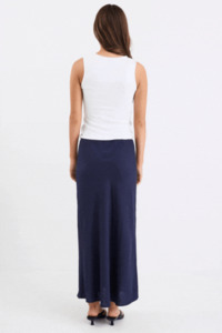 Bliss Navy Linen Bias Midi Skirt