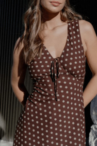 Infinity Chocolate Polka Dot Sleeveless Bias Midi Dress