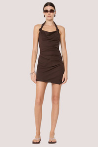 Mini Dresses: Annetta Halter Mini Dress | Dark Chocolate