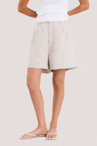 Shorts And Skirts: Literal Natural Linen Pleat Front Shorts