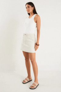 Shorts And Skirts: Orchard Ecru Denim Pocket Front Mini Skirt