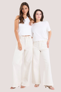 Jeans And Pants: Zoey Ecru Petite High Rise Wide Leg Pocket Jean