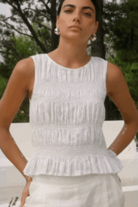 Guardian White Linen Viscose Pleat Front Wide Leg Pant