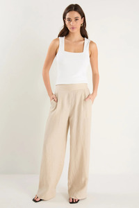Jeans And Pants: Guardian Stone Linen Pull On Wide Leg Pants