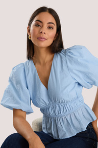 Vexing Ice Blue Puff Sleeve V Top