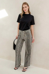 Zoey Leopard High Rise Wide Leg Pocket Jean