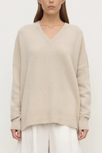 Alora Cashmere V Neck Knit | Tapioca