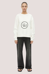 Sweatshirts: Bonnie Large Graphic Sweater | Soft White/Black