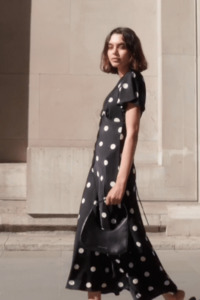 Chariot Black Polka Dot Bias Flutter Sleeve Maxi Dress