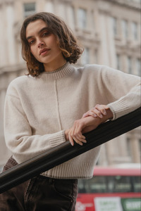 Edge Ivory Mock Neck Contrast Trim Jumper