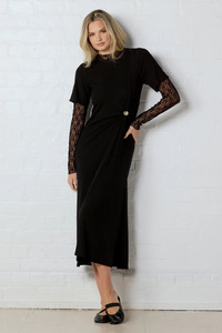 Maxi Dresses: Anchor Black Waist Buckle Short Sleeve Knit Maxi Dress