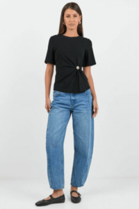 Tops 1: Helm Black Waist Buckle Short Sleeve Tee
