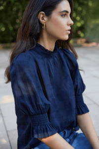 Tops 1: Verse Navy Sheer High Neck Short Sleeve Top