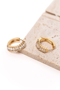 Jewellery 1: Clear Rectangle Diamante Gold Hoop Earrings