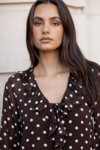 Tops 1: Bohemian Chocolate Polka Dot Sheer Frill Front Blouse
