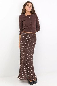 Shorts And Skirts: Rally Chocolate Polka Dot Georgette Tie Waist Bias Maxi Skirt