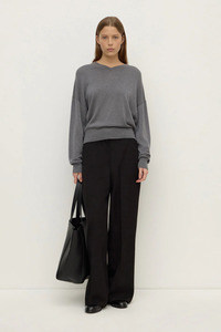 Assembly: Mira V Neck Sweater | Dark Grey Marle
