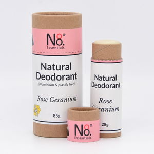 Products: Natural Deodorant – Rose Geranium – Compostable Tube – No. 8 Essentials