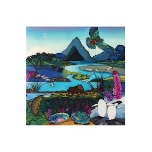 Jo May Textured South Island Scenery - 3D Cork Backing Ceramic Tile - Wall Hanging