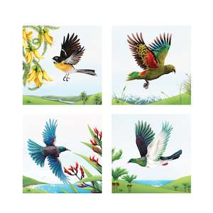 Sophie Blokker Ceramic Square Coasters Set Birds In Flight