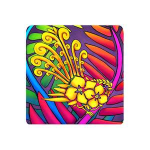 Sophie Blokker -Textured Bright Koru Fantail - 3D Cork Backing Ceramic Tile - Wall Hanging