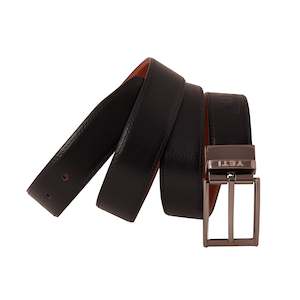 Belt Genuine Leather: Genuine Leather Belt - Cow Print -  Black / Tan Reversible - 1707BLTN