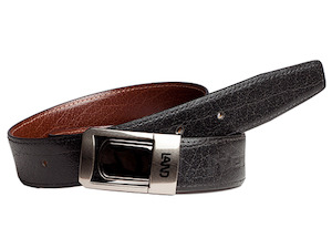 Belt Genuine Leather: Genuine Leather Belt - Buffalo Print Black / Cognac Reversible - 1709BLCN