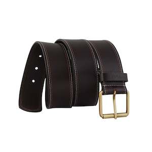 Belt Genuine Leather: Genuine Leather Belt - Contrast Stitching Brown - 1750BR