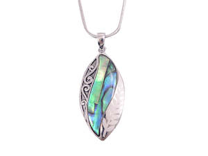 Kiwiana Jewellery: Kiwicraft Paua Shell Pendant with Box - Fern Marquise