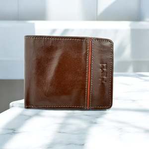 Men's Genuine Leather Classic Bi Fold Card Wallet - Cognac