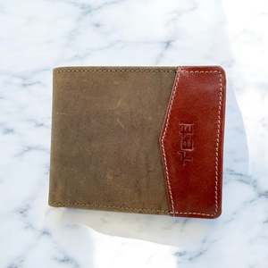 Men's Genuine Leather Two Tone Wallet with Flap Over ID Windows - Crazy