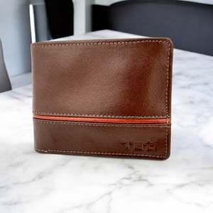 Men's Genuine Leather Two Tone Wallet with Coin Pocket - Cognac