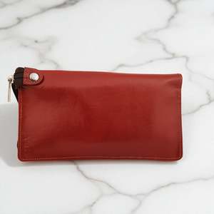 Genuine Leather Zip Around Travel Wallet - Tan