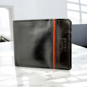 Men's Genuine Leather Classic Bi Fold Card Wallet - Black