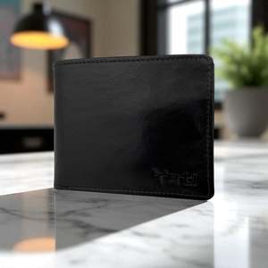 Men's Genuine Leather Bi fold Wallet with 2 ID Windows - Black