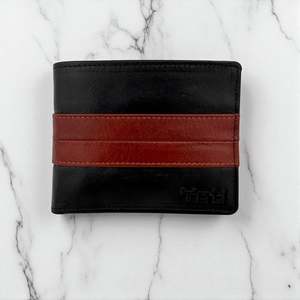 Genuine Leather Wallets: Men's Genuine Leather Two Tone Stripe Wallet - Black
