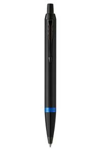 Personalised Parker IM Vibrant Rings Satin Black with Marine Blue Accents Ballpoint Pen