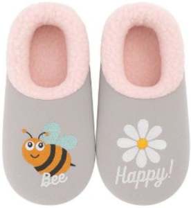 Slumbies - Women's Small Pairables Bee Happy Light Grey Foot Covering