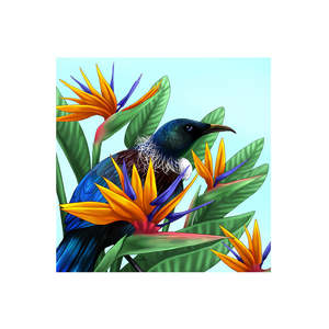 Sophie Blokker Textured Peeping Tui - 3D Cork Backing Ceramic Tile - Wall Hanging