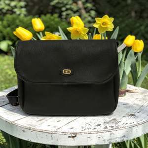 Genuine Leather: Woman's Genuine Leather Classic Crossbody Bag - Black