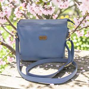 Genuine Leather: Woman's Genuine Leather Medium Crossbody Bag - Blue